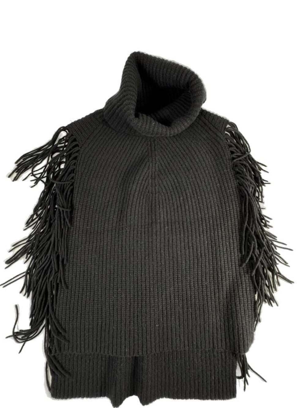 Kit and Ace Merino Wool Cashmere Blend Fringed Turtleneck Poncho Sweater